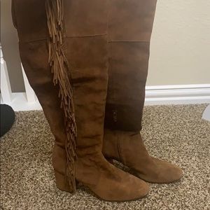 FRYE knee high fringe boots